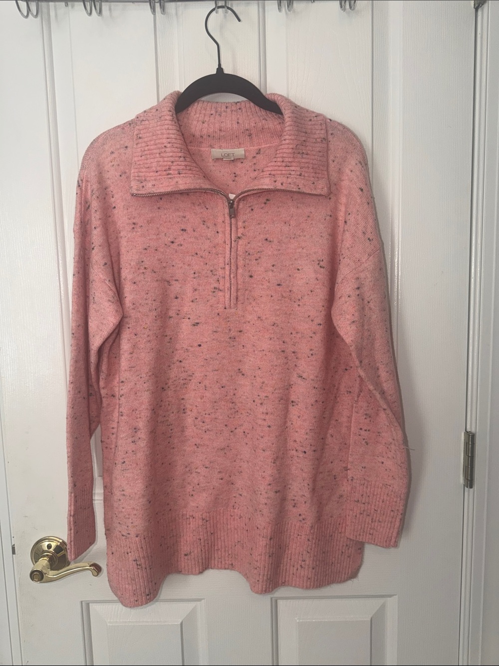 LOFT Pink Speckled Half-Zip Pullover Sweater